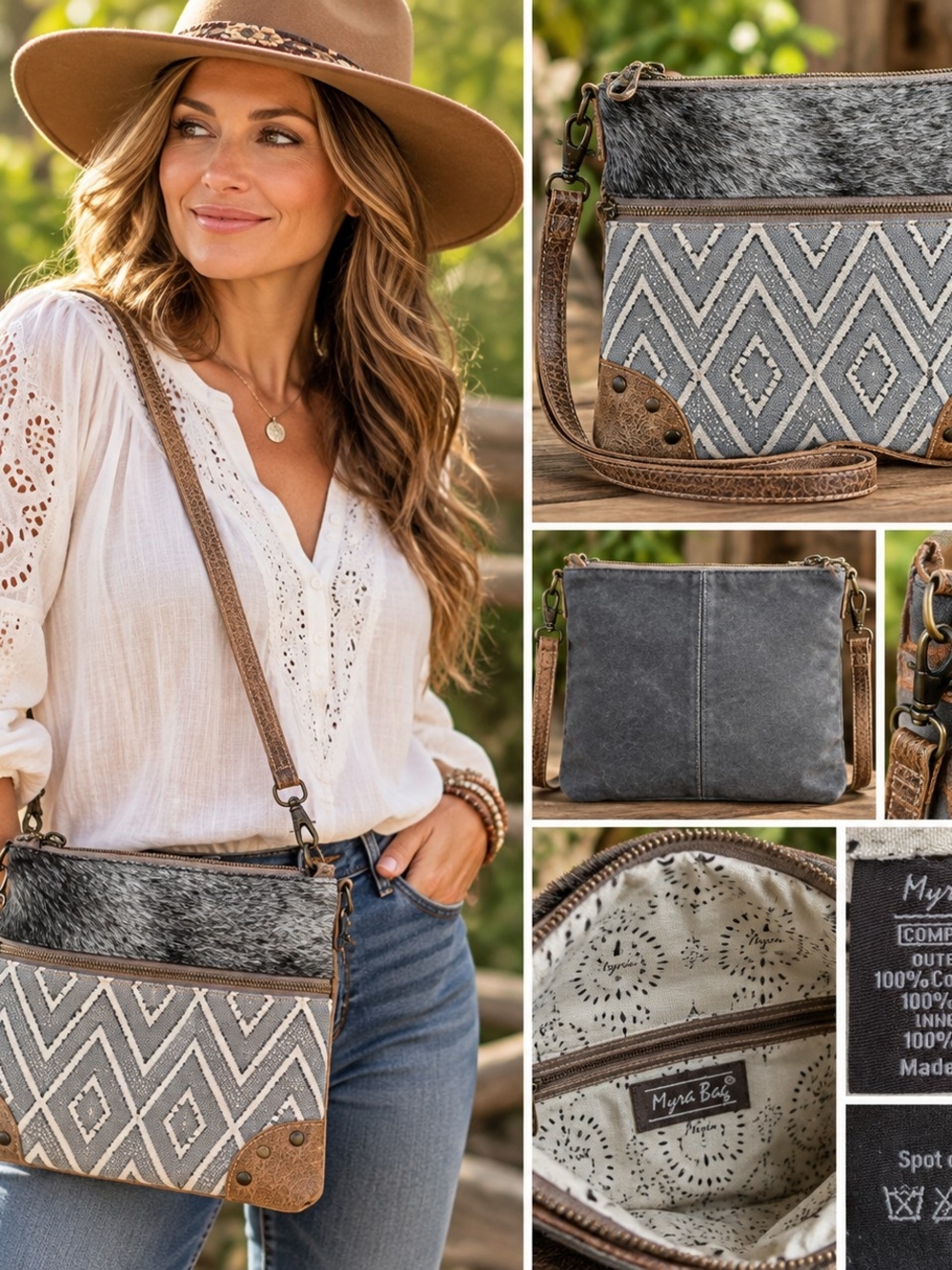 Myra Bag Gray & Brown Woven Crossbody Bag